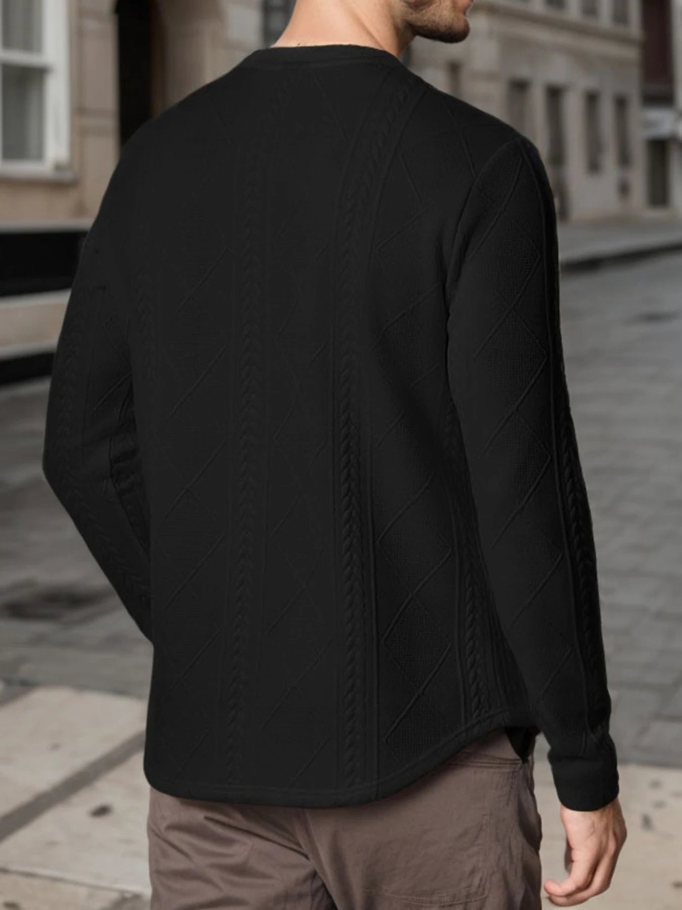 Mens Casual Long Sleeve Knit Shirts Crew Neck Collar Pullover Sweatshirt