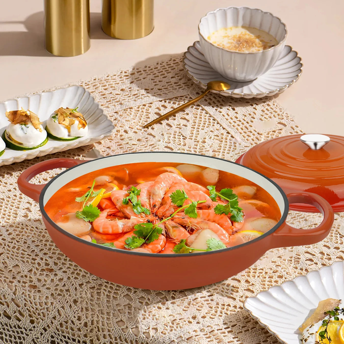 Oval Enameled Cast Iron Dutch Oven- Heavy Pot with Lid,2.5 QT,Double Handle, Red and Blue, for Bread Baking,Broth,Seafood