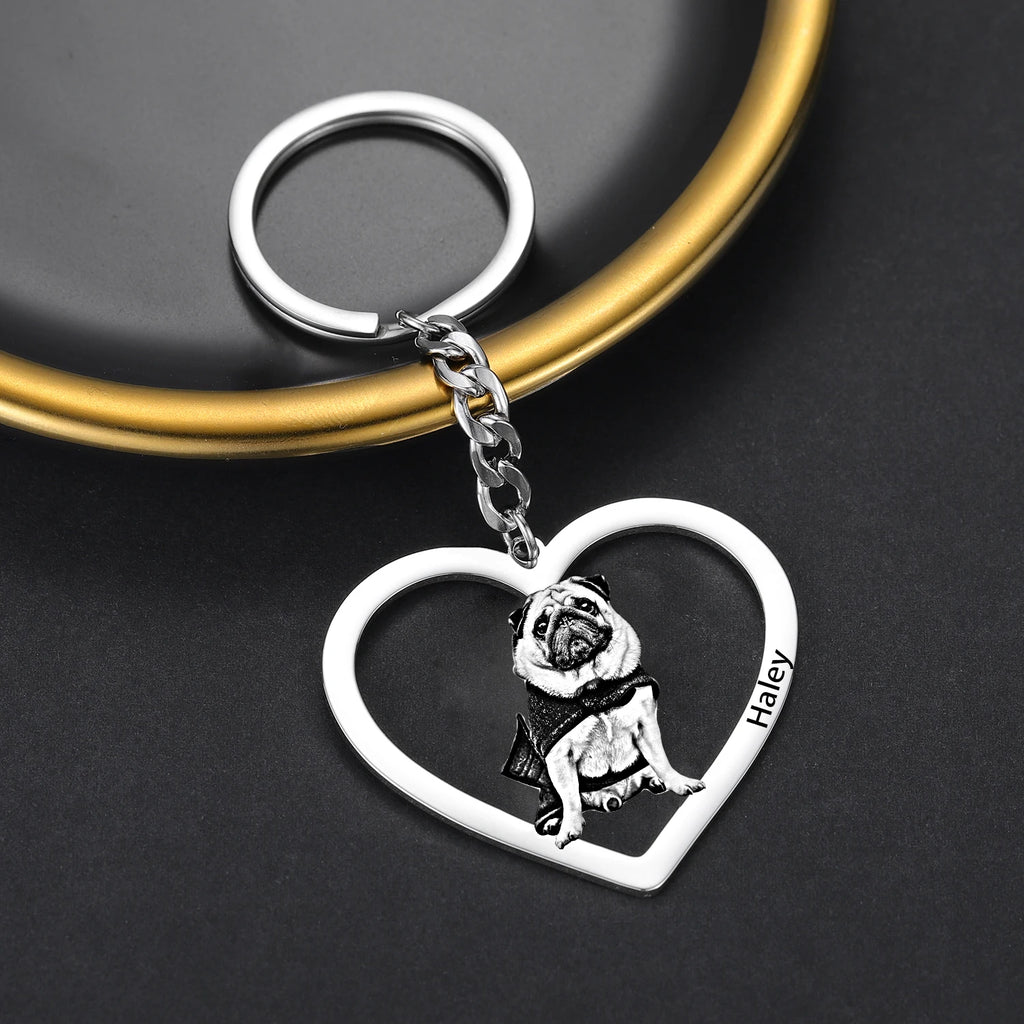 Dascusto Customized Pet Photo Keychain Stainless Steel Dog Tag Key Chain For Memorial Best Gift Personalized Pet Animal Keyring