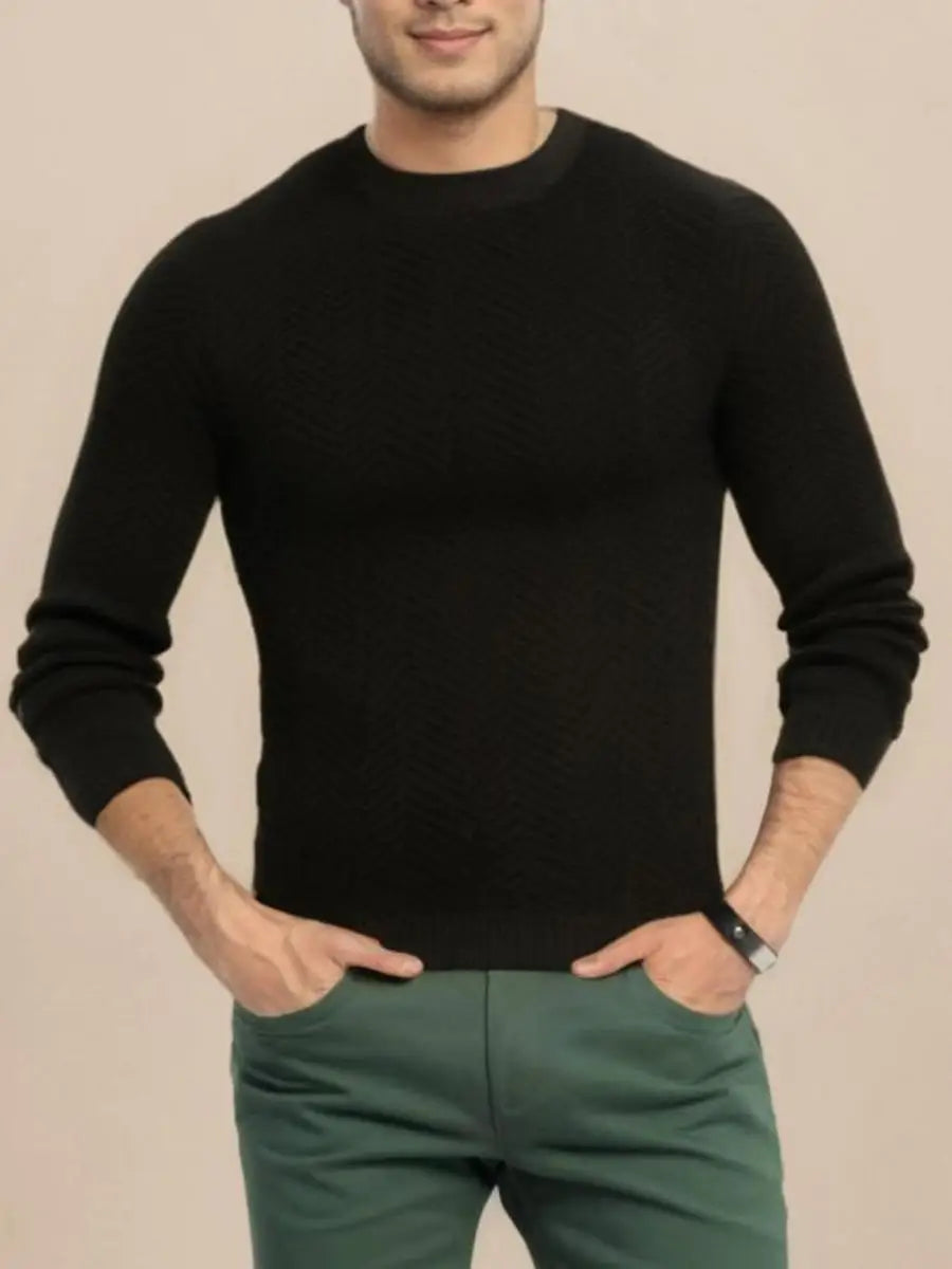 Men's Crew Neck Textured Pullover Sweater, Long Sleeve, Comfortable and Warm, Classic Design for Fall and Winter