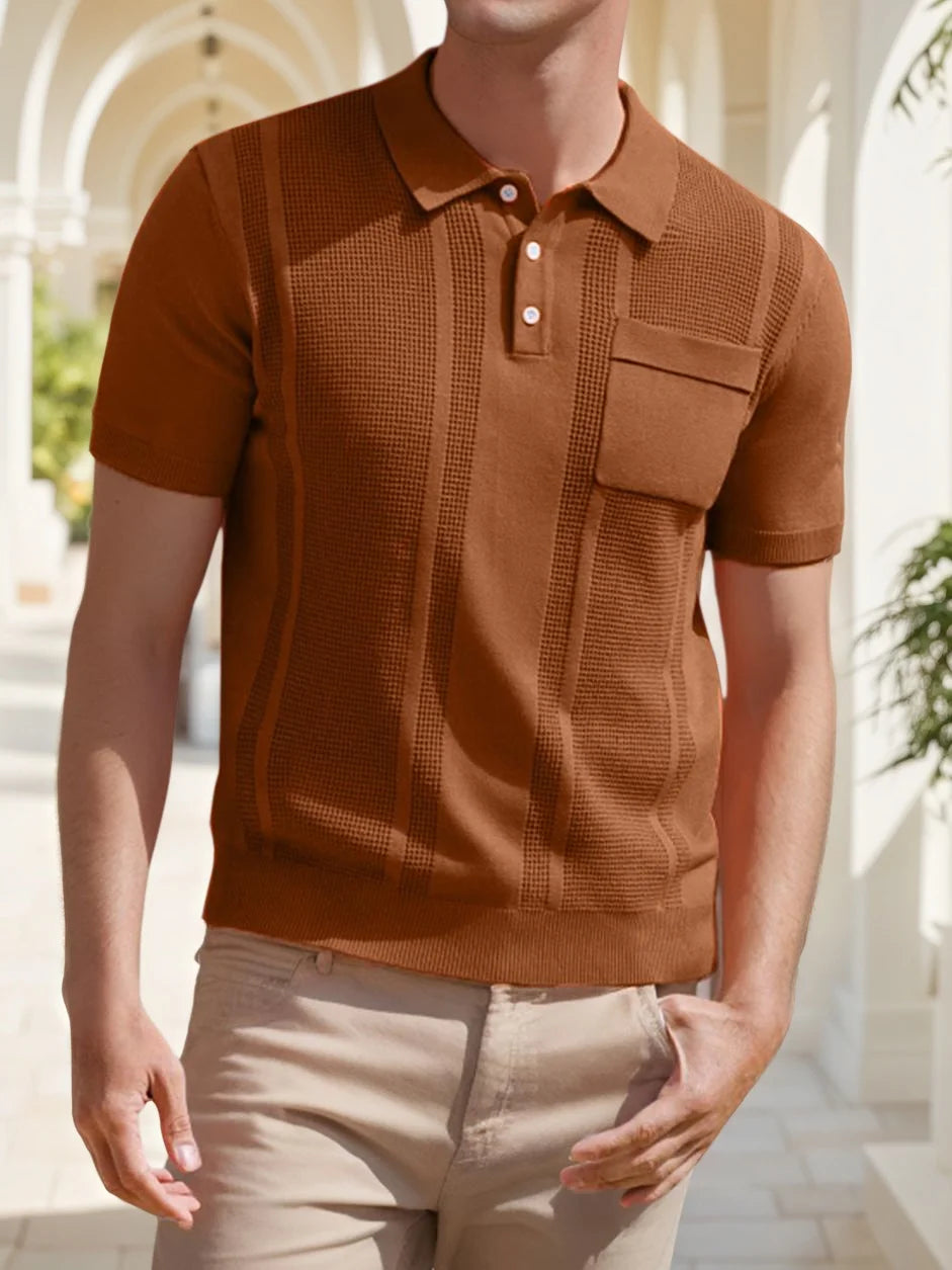 Men's Knit Polo Shirts Short Sleeve Texture Lightweight Golf Shirts Sweater