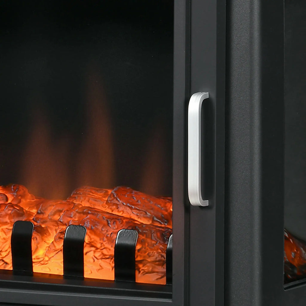 24" Black Free Standing Electric Fireplace, Electric Fireplace Heater with Realistic Fake Fire