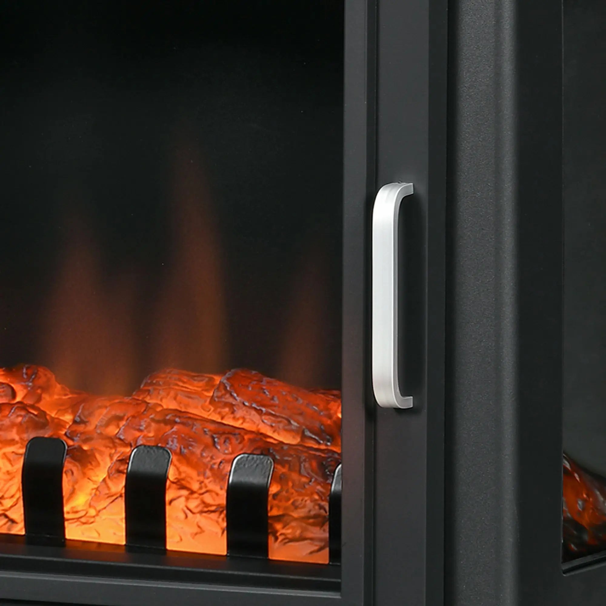 24" Black Free Standing Electric Fireplace, Electric Fireplace Heater with Realistic Fake Fire