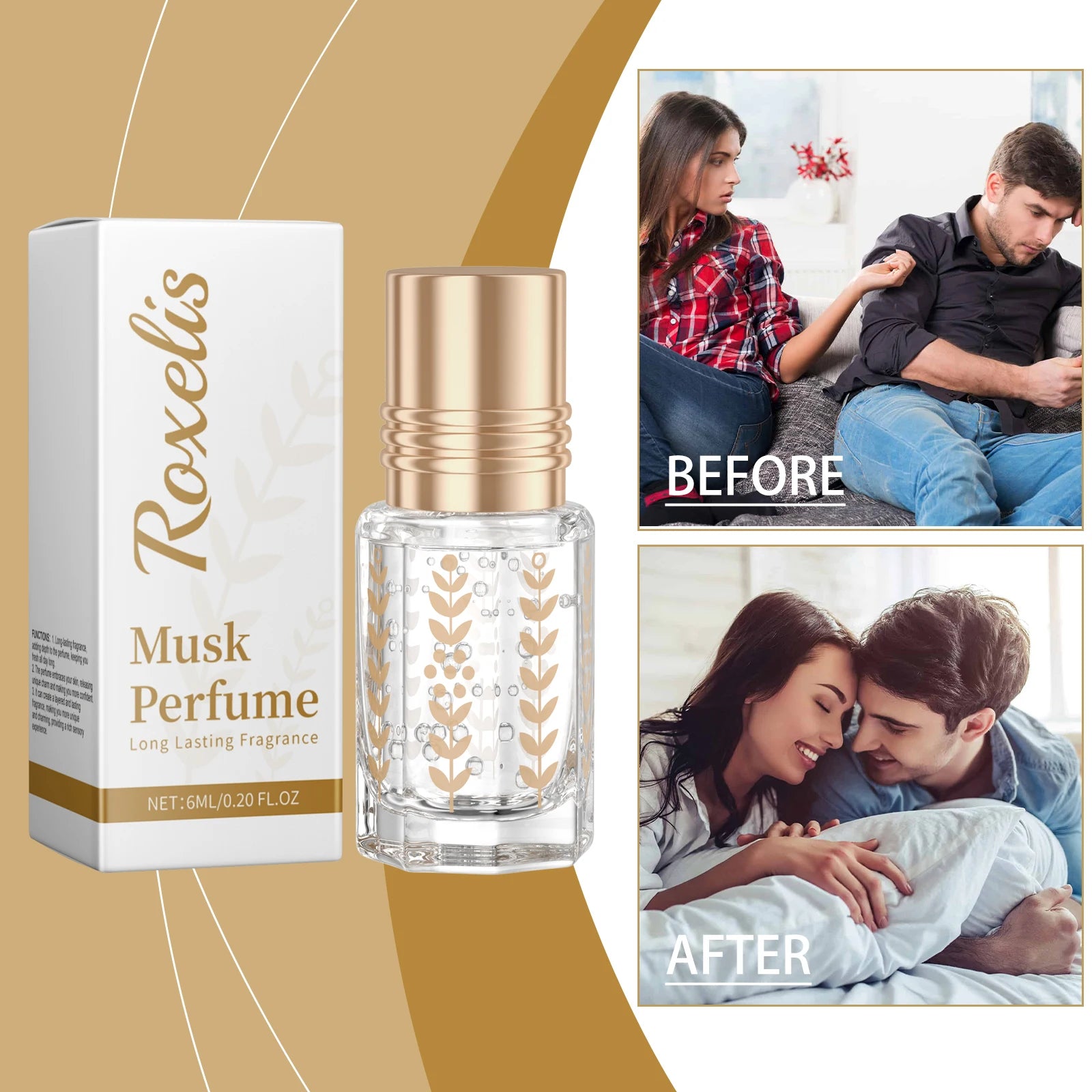 Roxelis Musk Perfume Natural Fresh Lasting formula Elegant Floral Charming Light Fragrance Daily Ball Bearing Portable Perfume