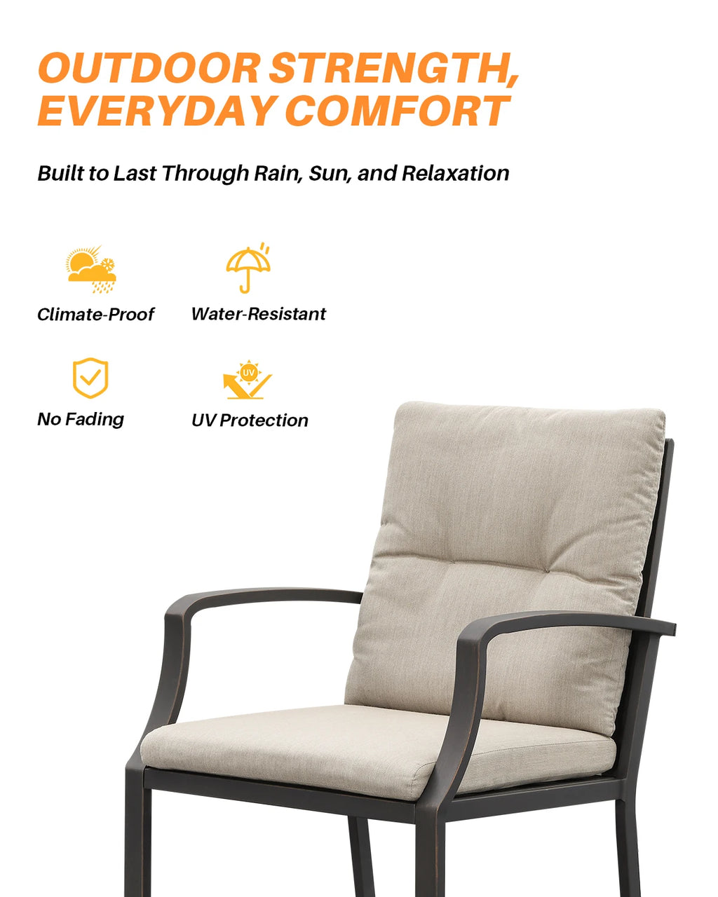 SeeHill Gunmetal Patio Chairs Set of 4, Aluminum Outdoor Dining Chairs with Cushions, Garden Deck Furniture