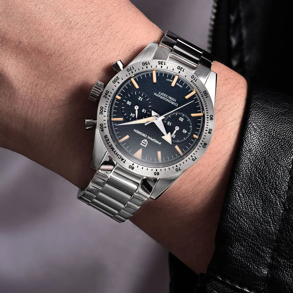 PAGANI DESIGN Retro Wide Arrow Watches Luxury Quartz Watch Men Sport Speed Chronograph Japan VK64 AR Sapphire glass 2024 New