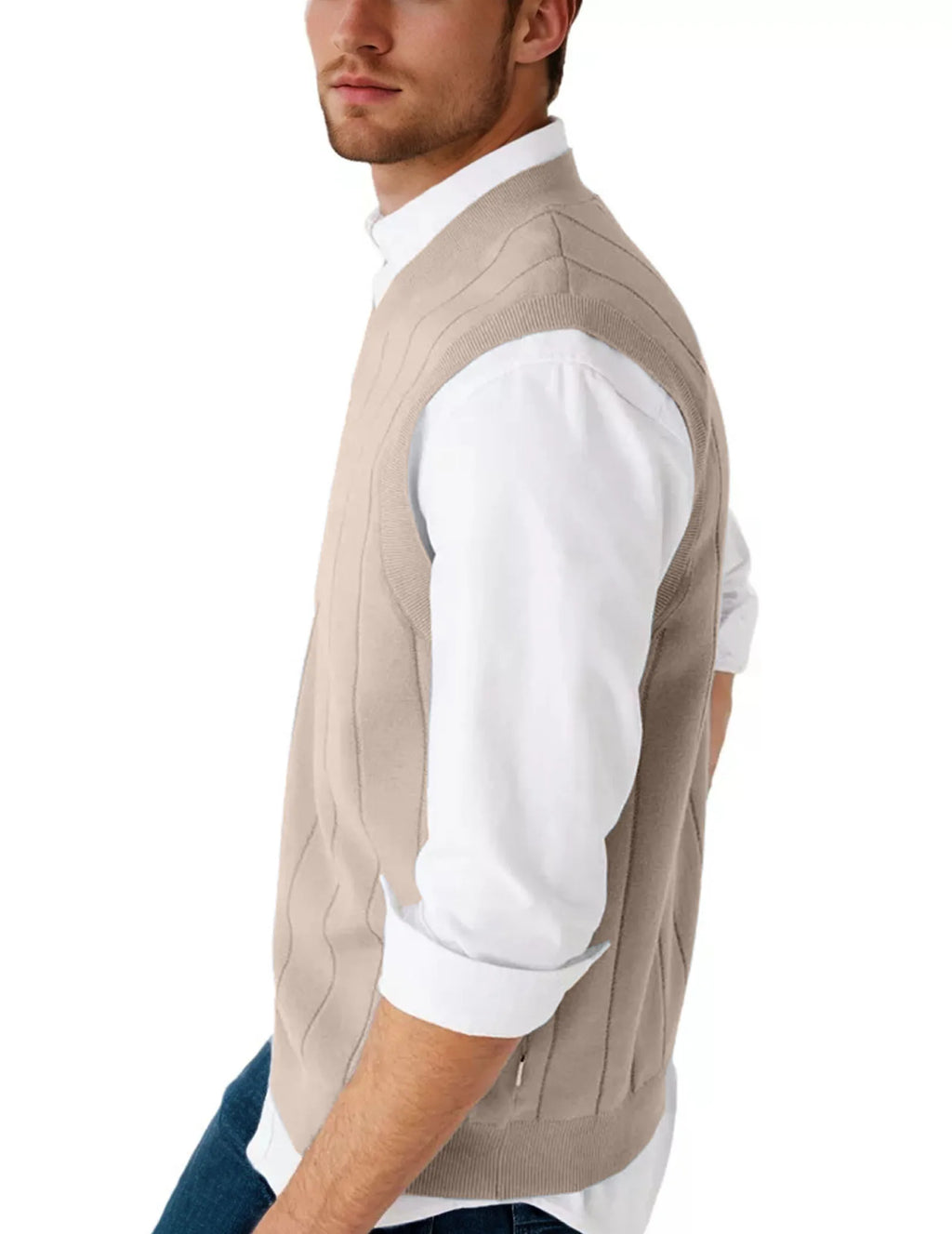 Men's V-Neck Striped Pullover Sweater Vest - Stylish Classic Design, Comfortable & Warm, Ideal for Business and Casual Occasions