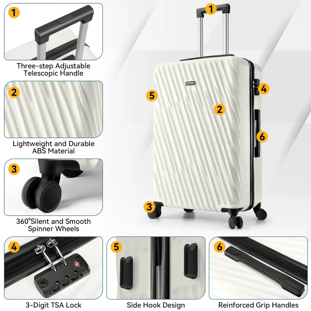 3 Piece Luggage Sets ABS Hardshell Suitcase With Spinner Wheels TSA Lock Travel Carry on Luggages For Women Men 20/24/28 Inch