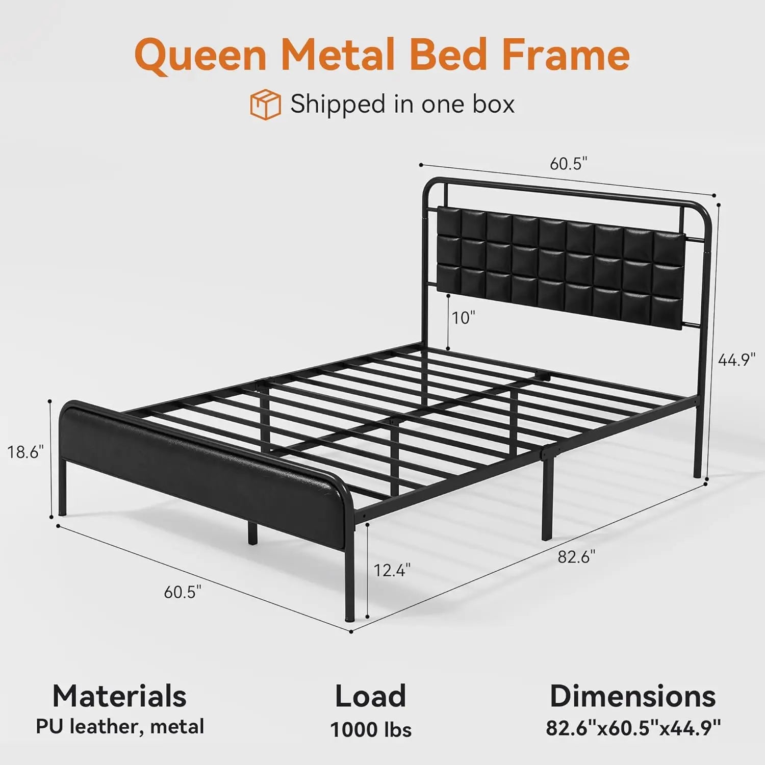 BedsPick Queen Size Bed Frame,Platform Bed Frame with Upholstered Headboard,12 Quiet Slats,Urban Style Design,No Box Spring Need