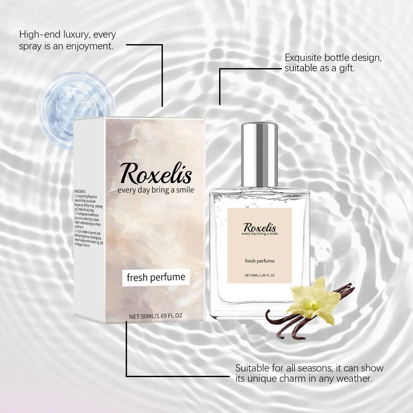 Roxelis 50ml Vanilla Light Perfume Pheromone Natural Fresh Lasting Fragrance Elegant Lady Flirt Dating Attract Charming Perfume