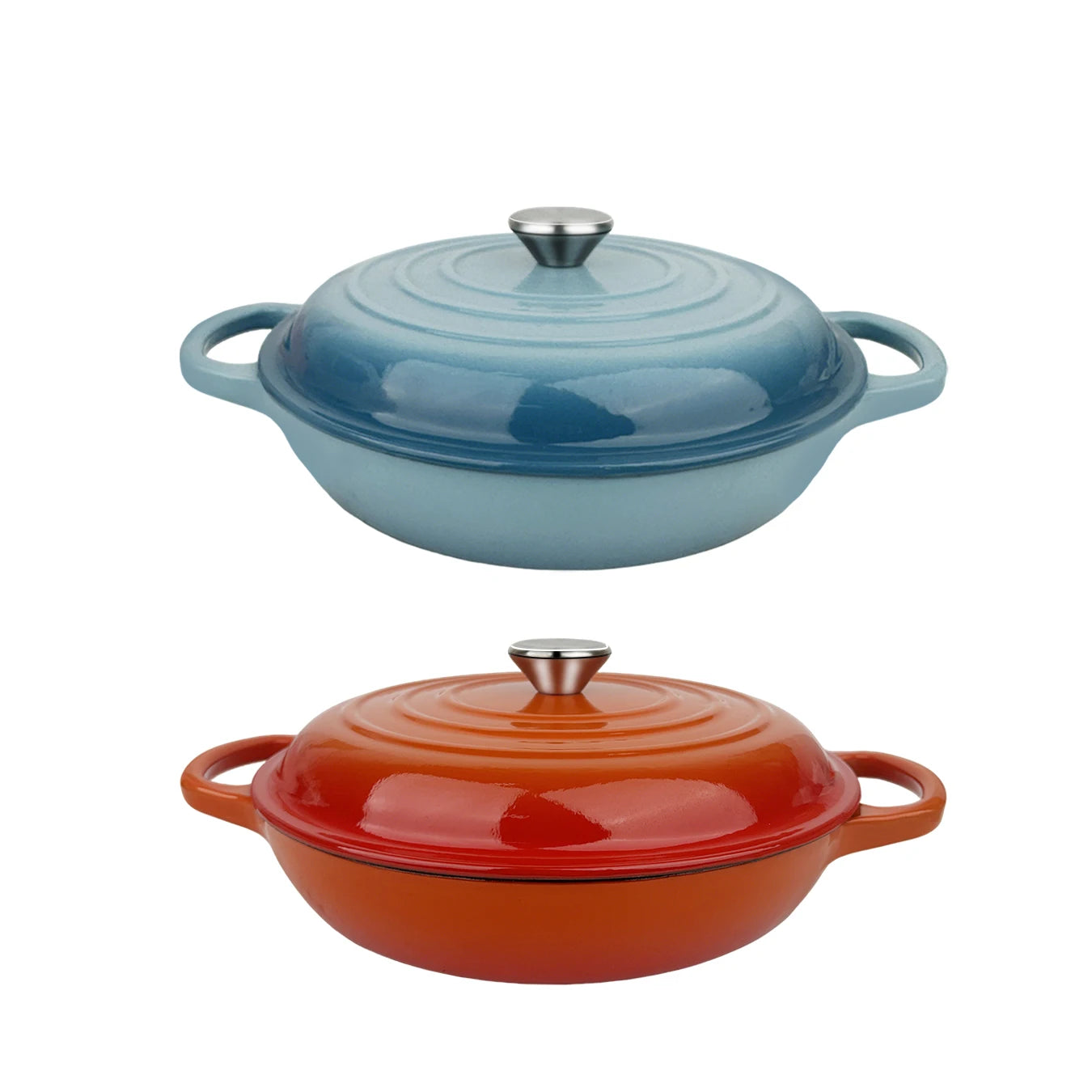 Oval Enameled Cast Iron Dutch Oven- Heavy Pot with Lid,2.5 QT,Double Handle, Red and Blue, for Bread Baking,Broth,Seafood
