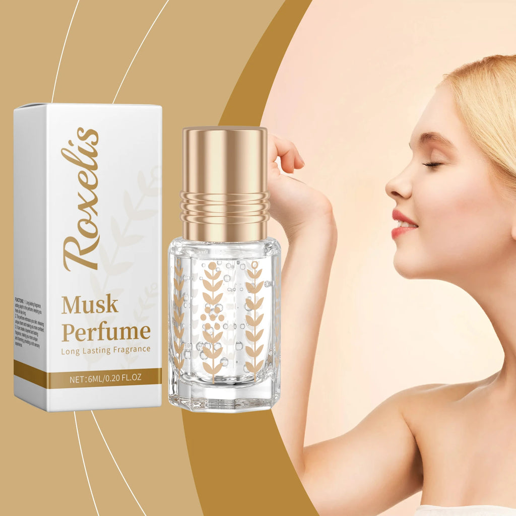 Roxelis Musk Perfume Natural Fresh Lasting formula Elegant Floral Charming Light Fragrance Daily Ball Bearing Portable Perfume