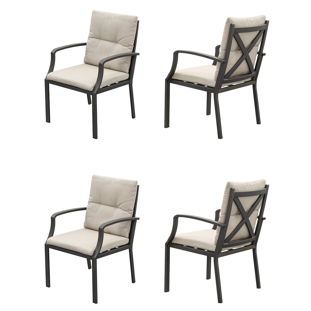 SeeHill Gunmetal Patio Chairs Set of 4, Aluminum Outdoor Dining Chairs with Cushions, Garden Deck Furniture