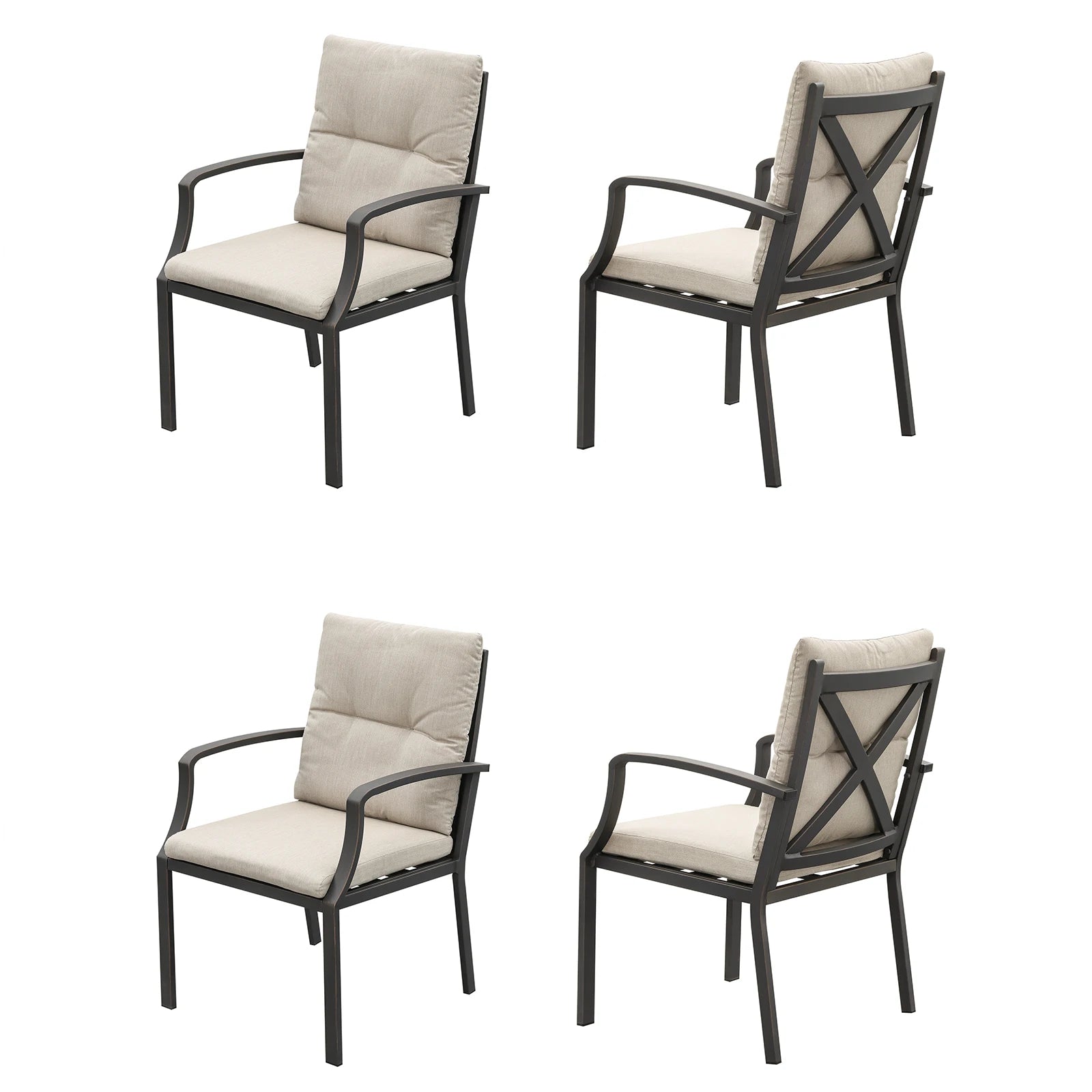 SeeHill Gunmetal Patio Chairs Set of 4, Aluminum Outdoor Dining Chairs with Cushions, Garden Deck Furniture