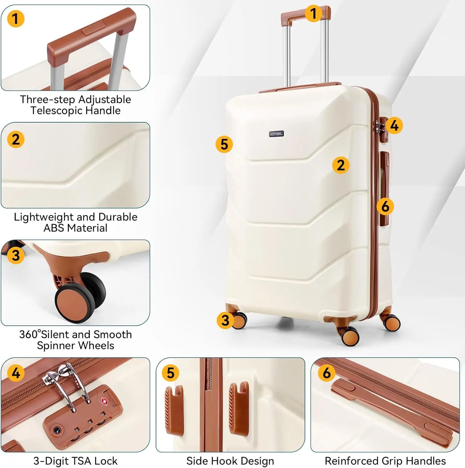 3 Piece Luggage Set ABS Hardshell Suitcase With Spinner Wheels TSA Lock Travel Carry On Luggages For Business 20/24/28 Inch