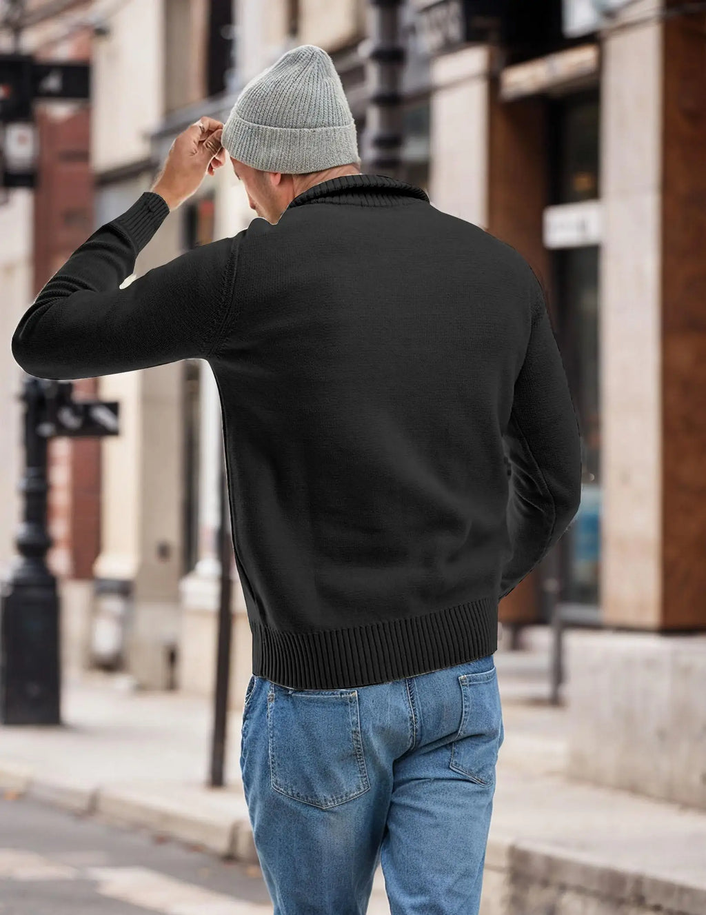 Men's Half-Zip Mock Neck Sweater Autumn Winter Warm Pullover