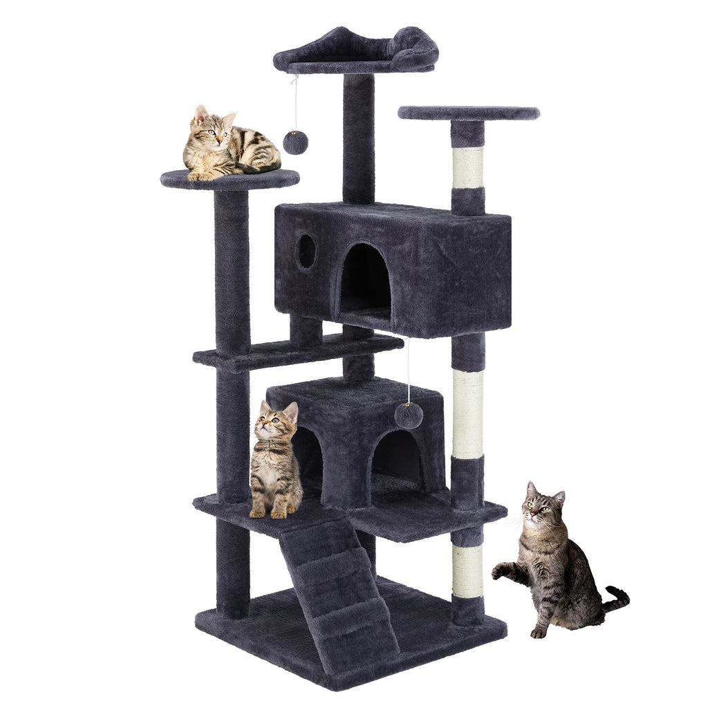 JHK 54in Tall Multi-Level Cat Tree Tower for Indoor Pet Furniture Stable Kitty Play House with Sisal Scratching Post for Home