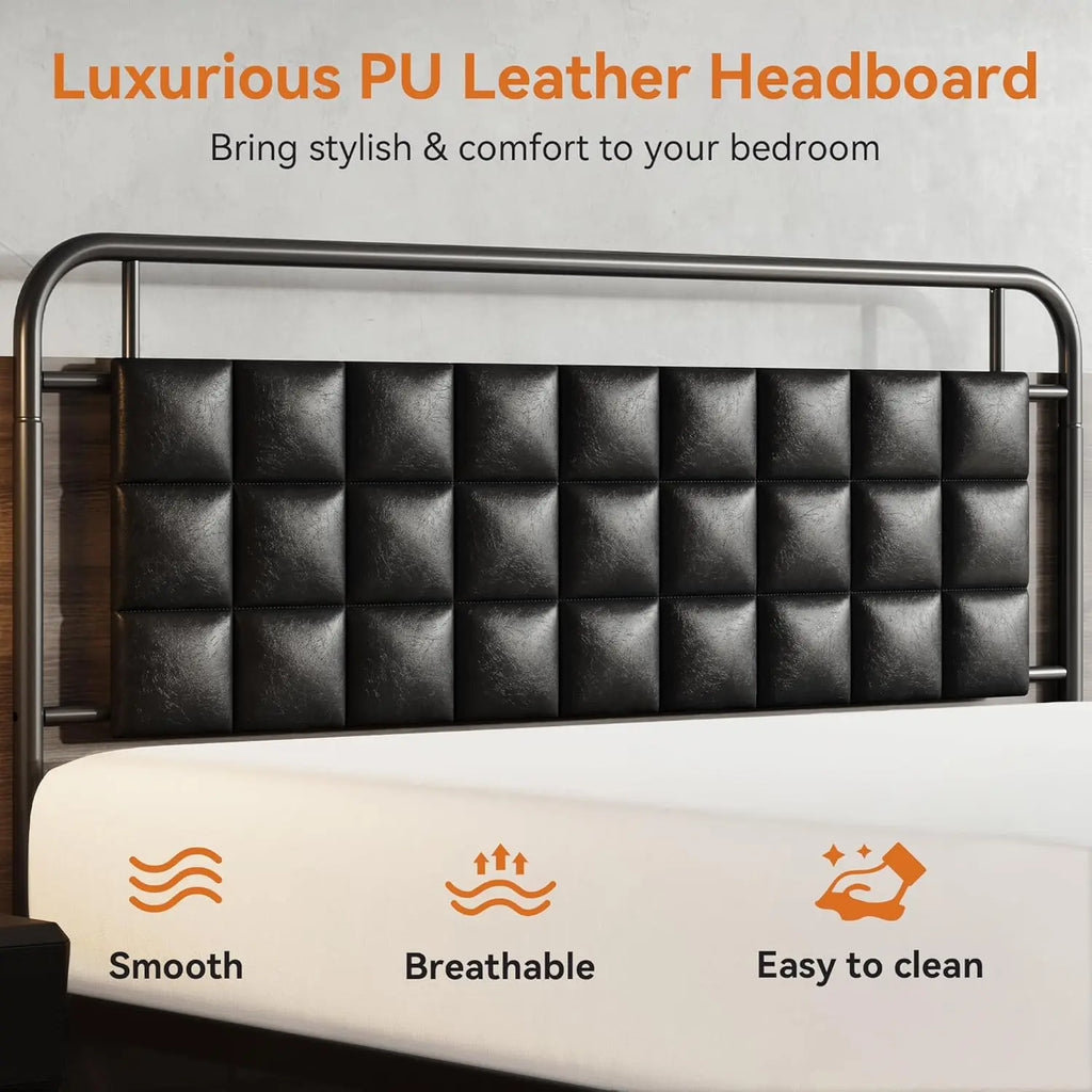 BedsPick Queen Size Bed Frame,Platform Bed Frame with Upholstered Headboard,12 Quiet Slats,Urban Style Design,No Box Spring Need