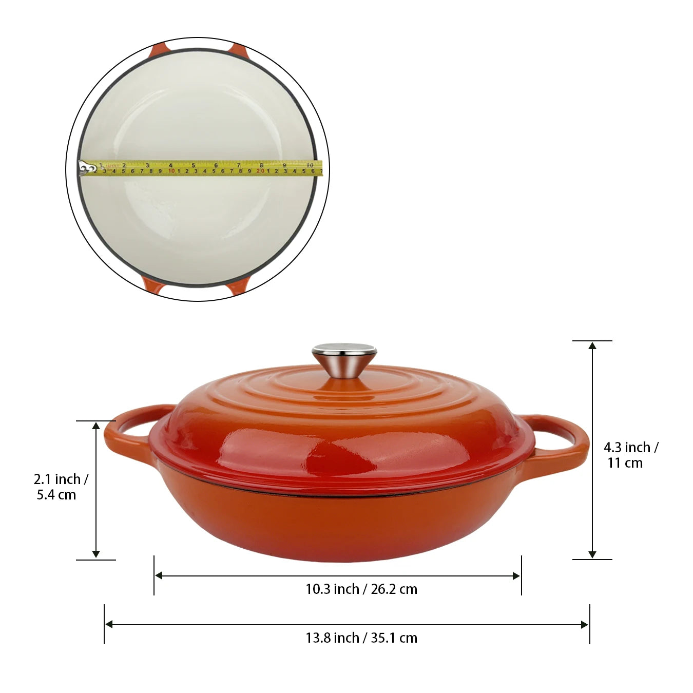 Oval Enameled Cast Iron Dutch Oven- Heavy Pot with Lid,2.5 QT,Double Handle, Red and Blue, for Bread Baking,Broth,Seafood