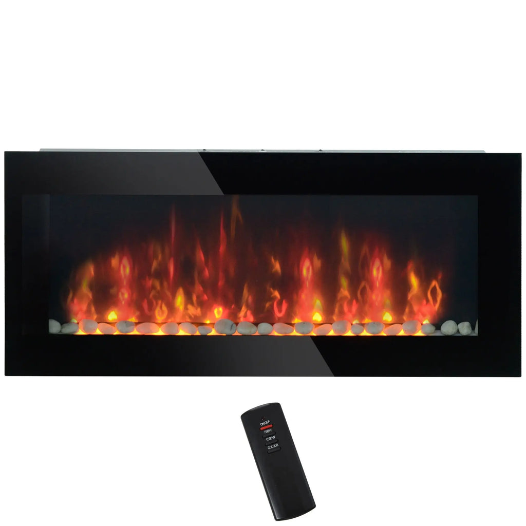 41.3" 1500W Electric Wall-Mounted Fireplace with Flame Effect, 7 Color Background Light, Black