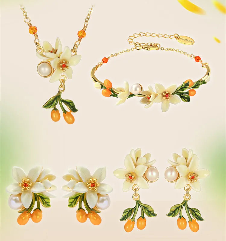 Juicy Grape Fine Jewery Set for Women 2024 New Trend Orange Blossom Jewery Accessory Original Design Birthday Christmas Gifts