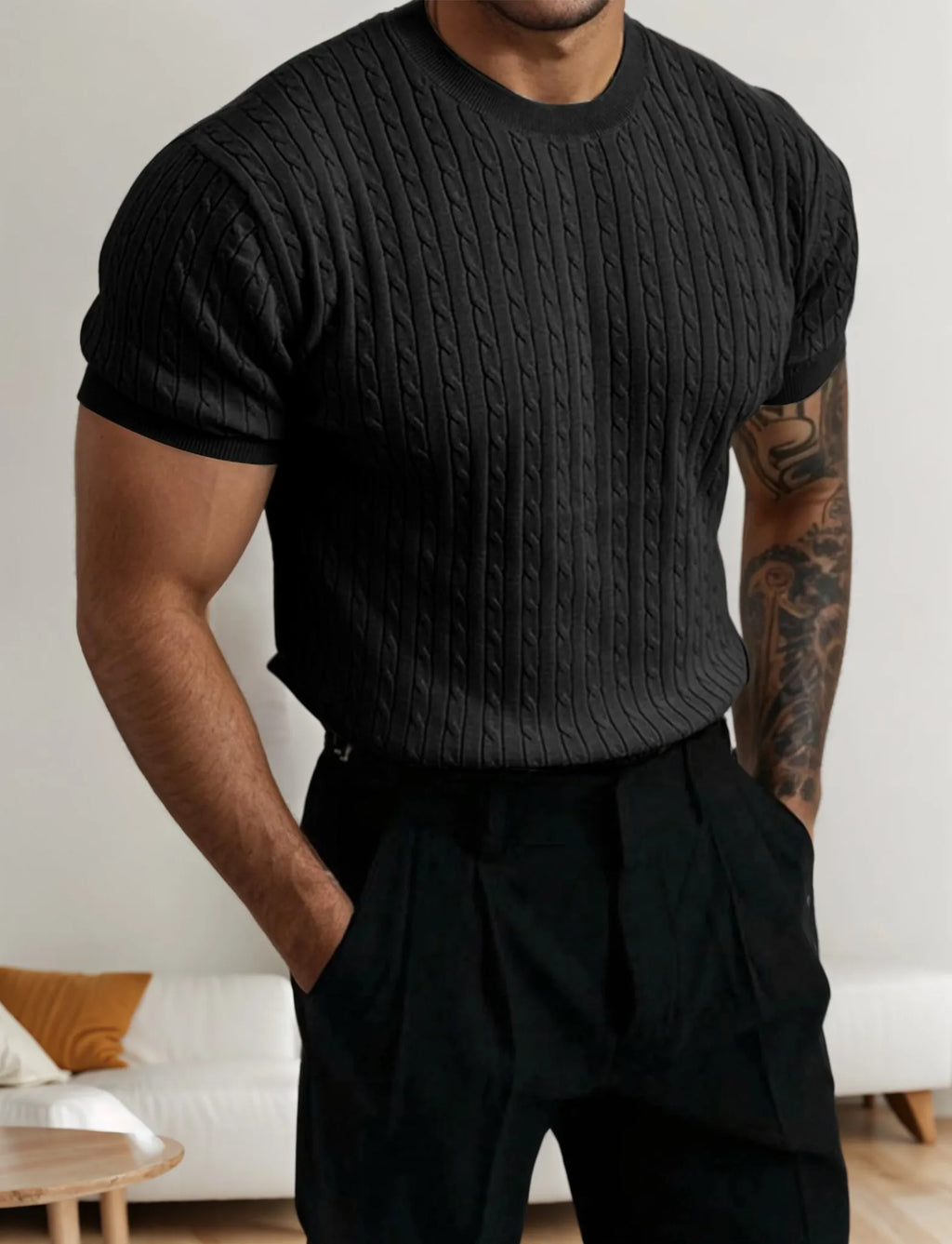 Men's short sleeve crew neck pullover knitted sweater