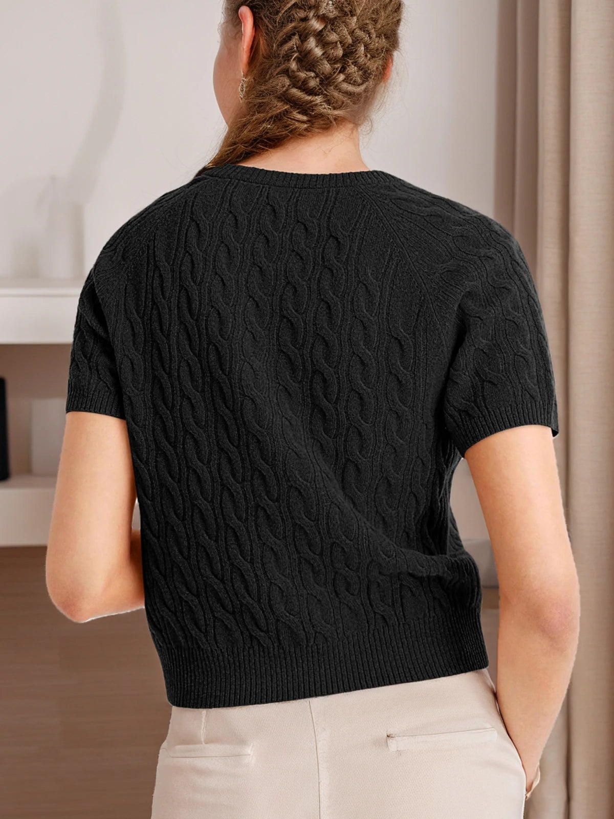 Casual Style V-Neck Knit Top, Button Front Design Lantern Sleeves, Idea to Daily Wear, Woman Clothes