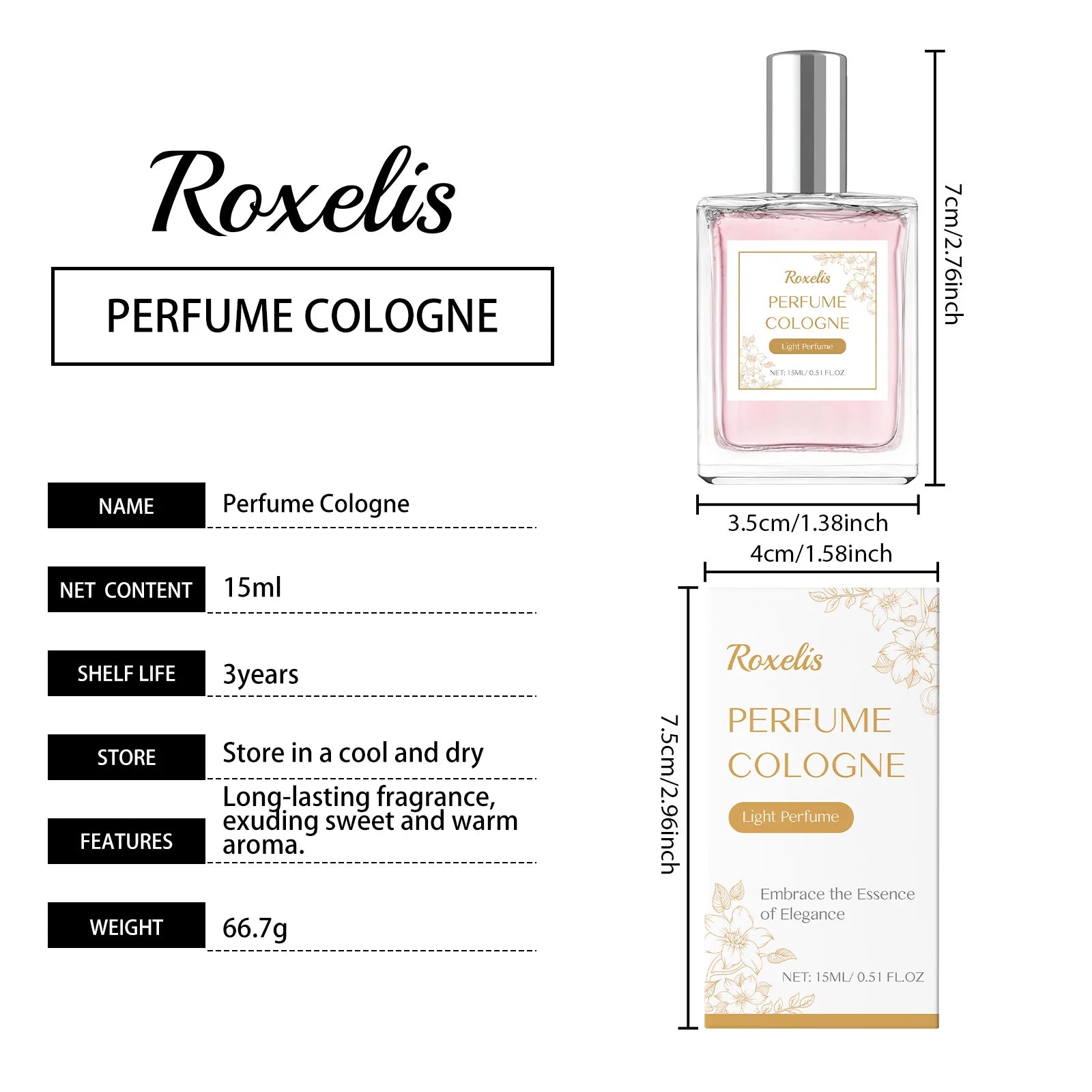 Roxelis 15ml Cologne Charming Perfume Pheromone Long Lasting Fragrance Flirting Dating Elegant Lady Refreshing Body Perfume