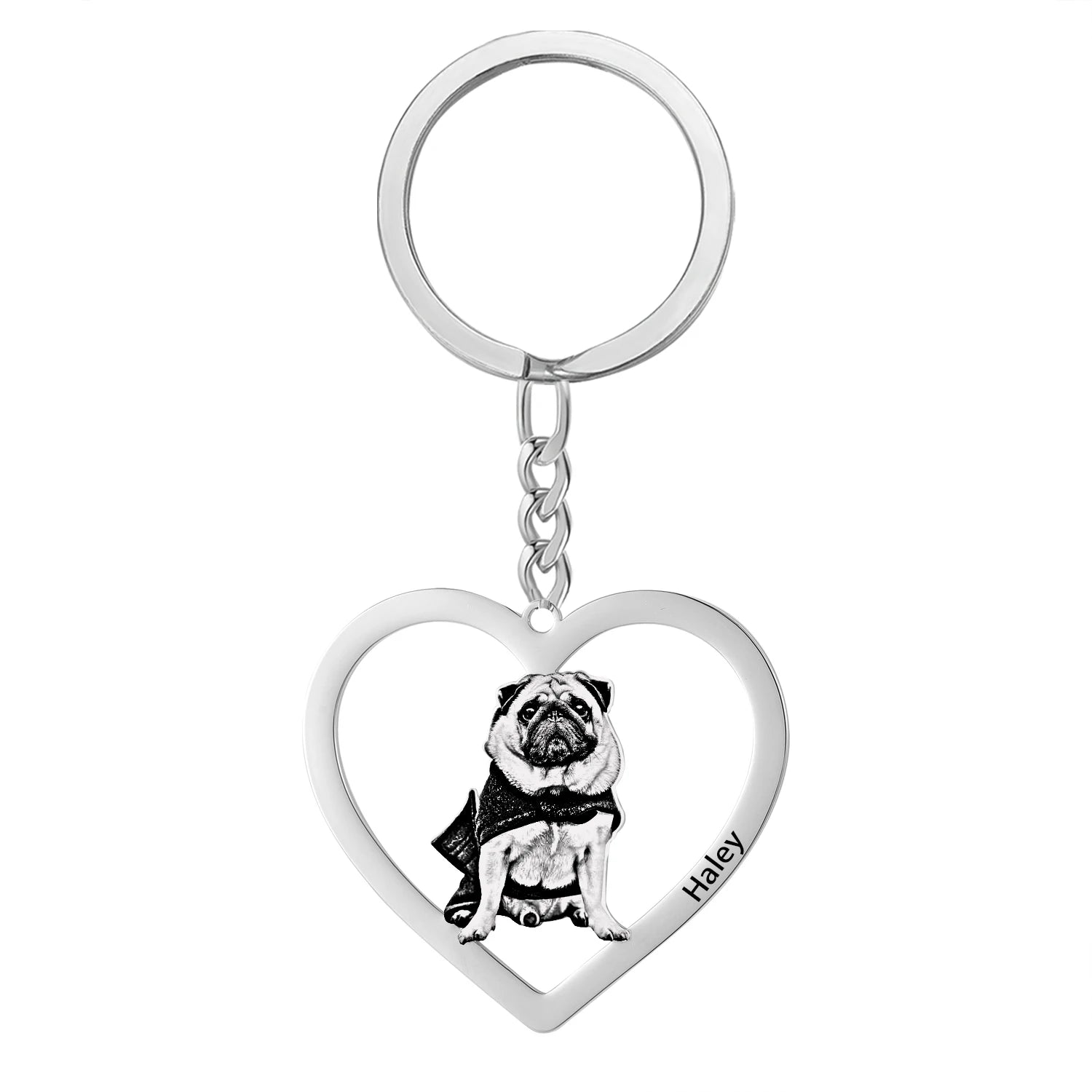Dascusto Customized Pet Photo Keychain Stainless Steel Dog Tag Key Chain For Memorial Best Gift Personalized Pet Animal Keyring