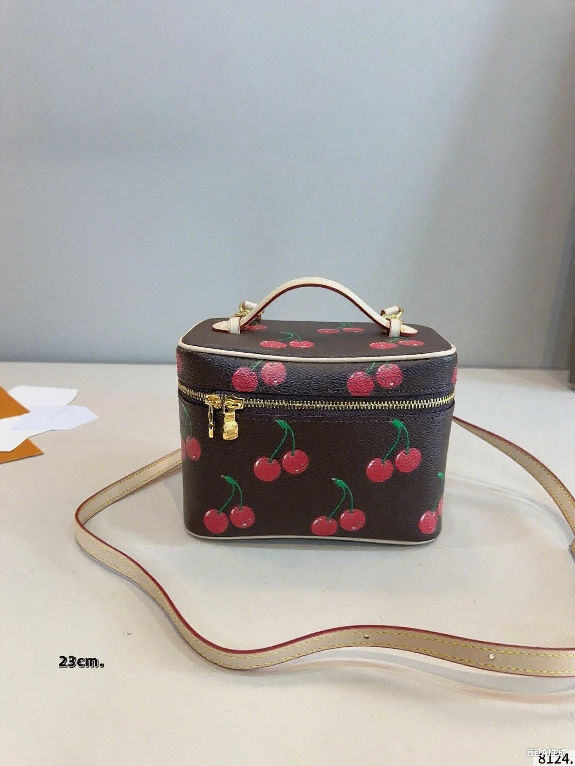 2025 New Cosmetic Bag Fashion Storage Box Travel Furniture Must Cherry Print Everything Popular Large Capacity Simple Handbag