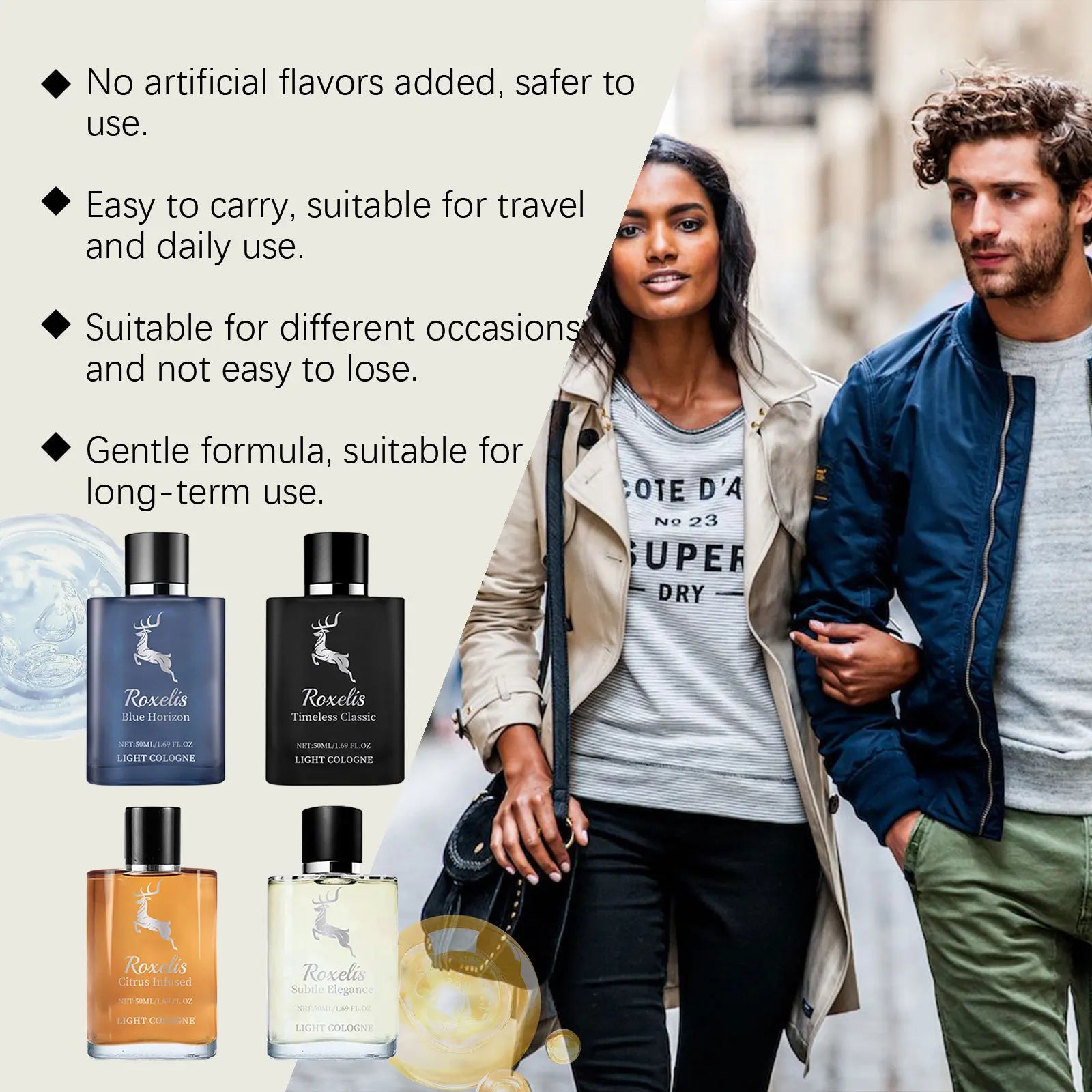 Roxelis 50ml Cologne Series Charming Perfume Lasting Pheromone Refresh Elegance Odor Remove Men Gifts Dating Flirting Perfume