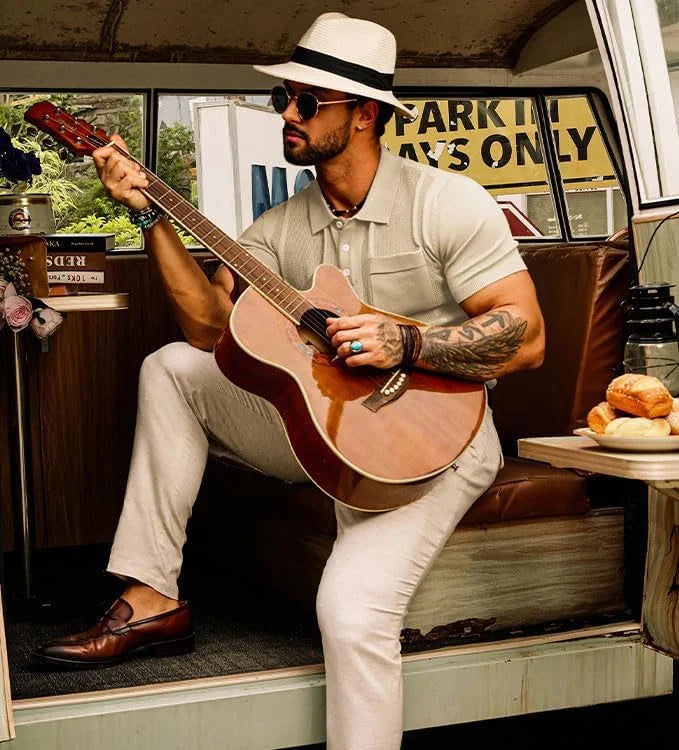 Men's Knit Polo Shirts Short Sleeve Texture Lightweight Golf Shirts Sweater