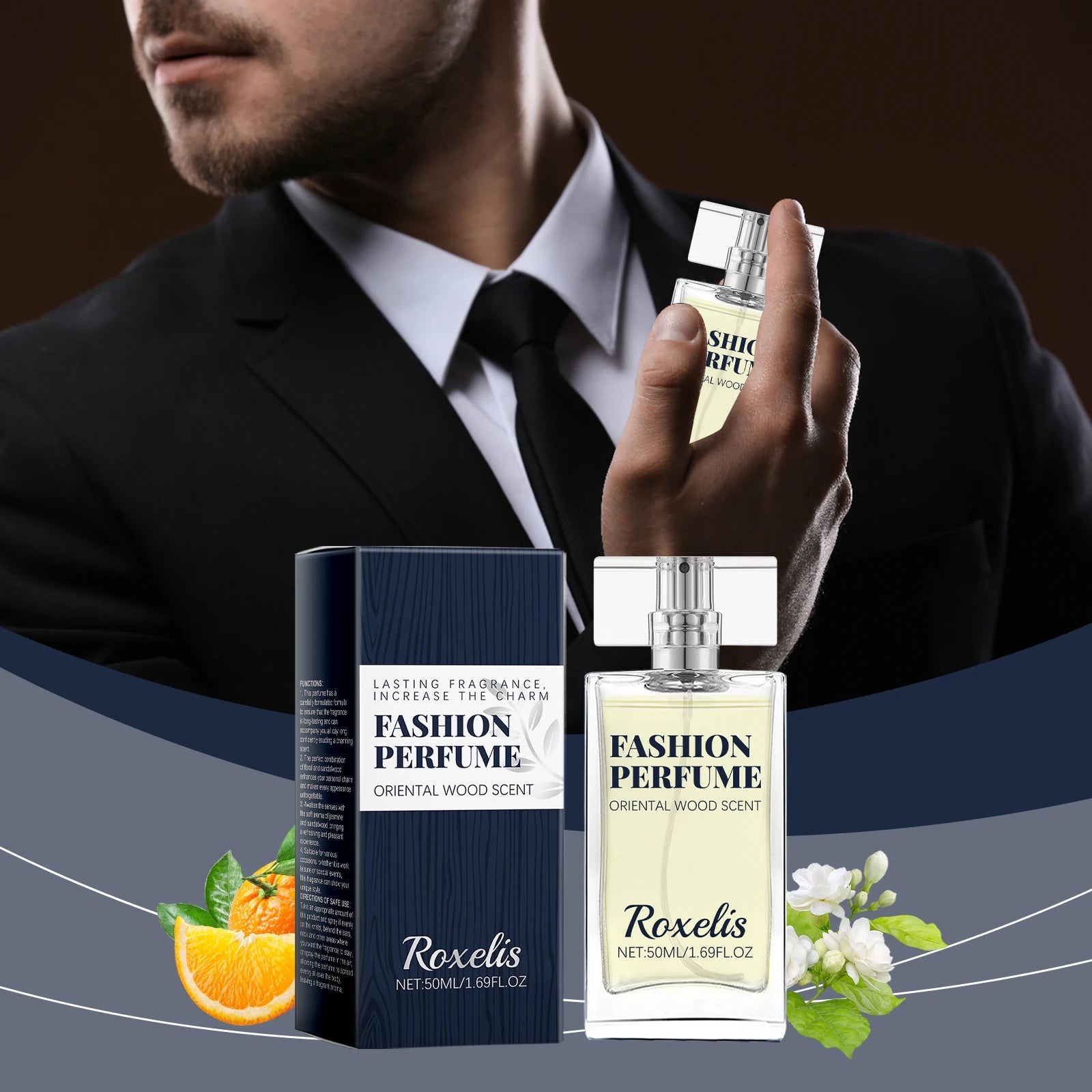 Roxelis 50ml Sandalwood Perfume Men Pheromone Freshing Fragrance Oriental Wood Flirting Dating Long Lasting Scent Perfume Spray