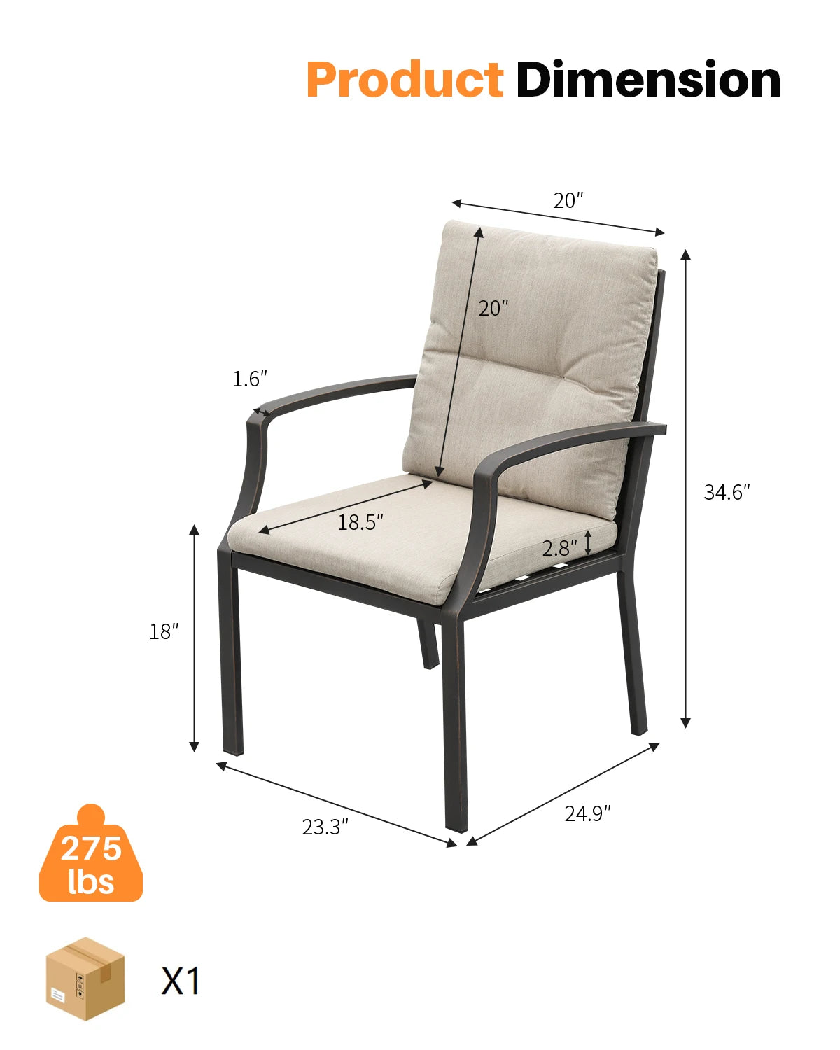 SeeHill Gunmetal Patio Chairs Set of 4, Aluminum Outdoor Dining Chairs with Cushions, Garden Deck Furniture