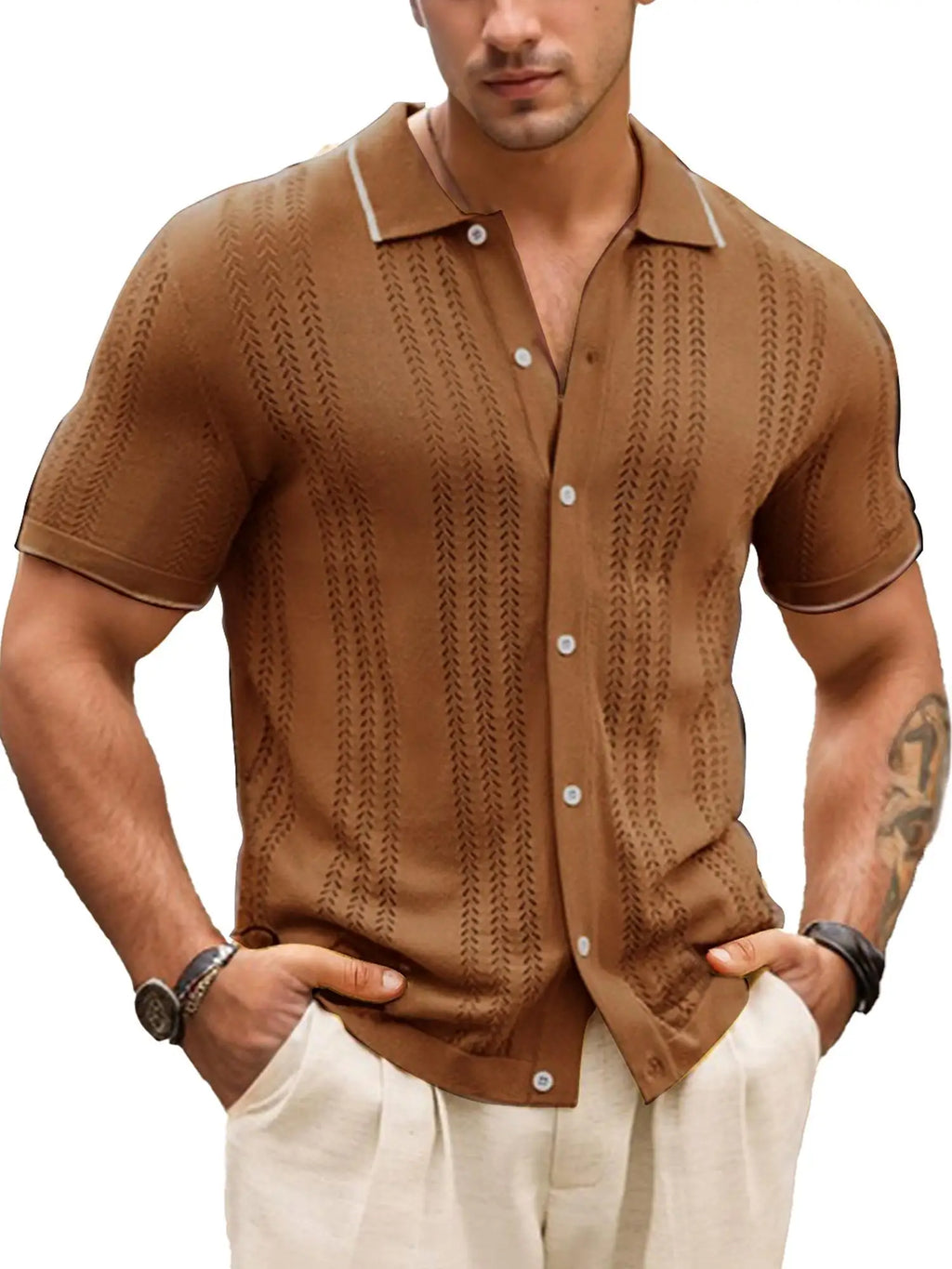 Men's Hollow Out Casual Button-Up Knit Sweater, Lightweight and Breathable, Stylish Design for Various Occasions