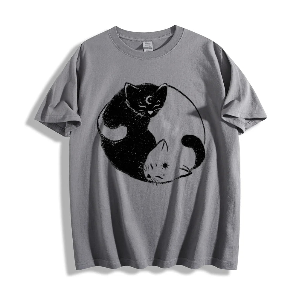 Taichi Cat T-shirt Yinyang Kongfu Cute Graphic Design Tees Vintage Anime Shirt Women Crewneck Casual Summer Short Sleeve Tops
