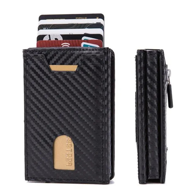 Zciti PU Leather Wallet Multifunctional Men Clutch Carbon Fiber Card Holder RFID Blocking Case Metal Box Female Bag Card Holder