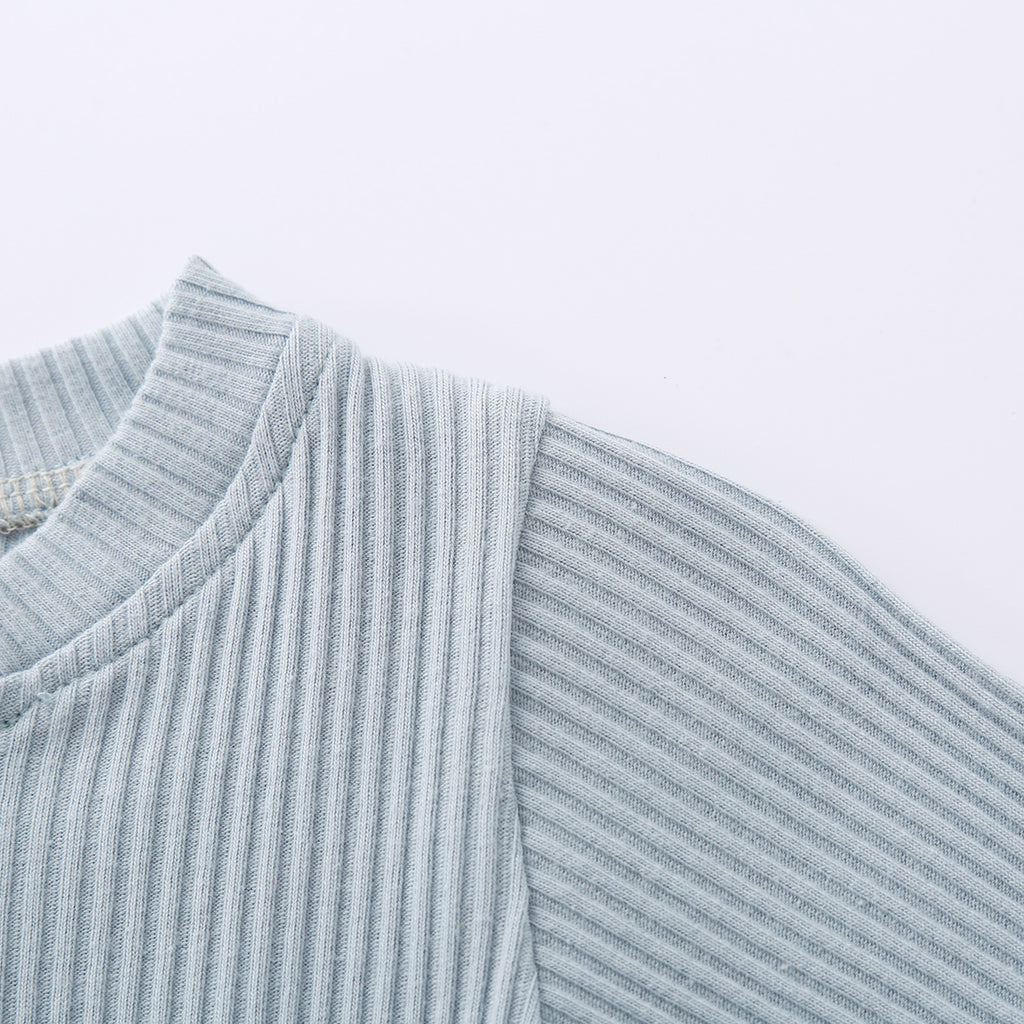 Infant Baby Knit Outfits Suits Buttons O-neck Ribbed solid clothes Long Sleeve Bodysuits Romper Top + Elastic Long Pant