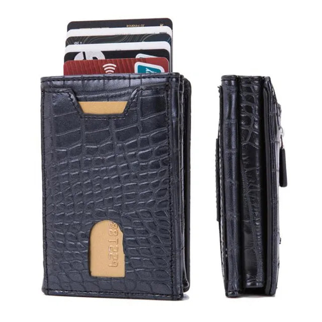 Zciti PU Leather Wallet Multifunctional Men Clutch Carbon Fiber Card Holder RFID Blocking Case Metal Box Female Bag Card Holder