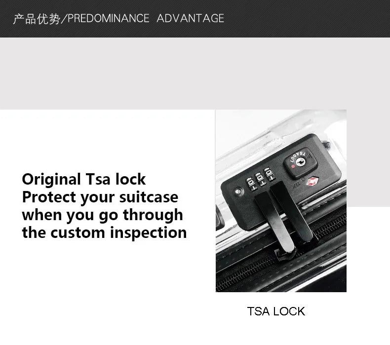 New Latest Luxury Transparent Suitcase Fashion Brand Rolling Luggage Boarding Trolley Case Men/Women Carry On Luggage Travel Box