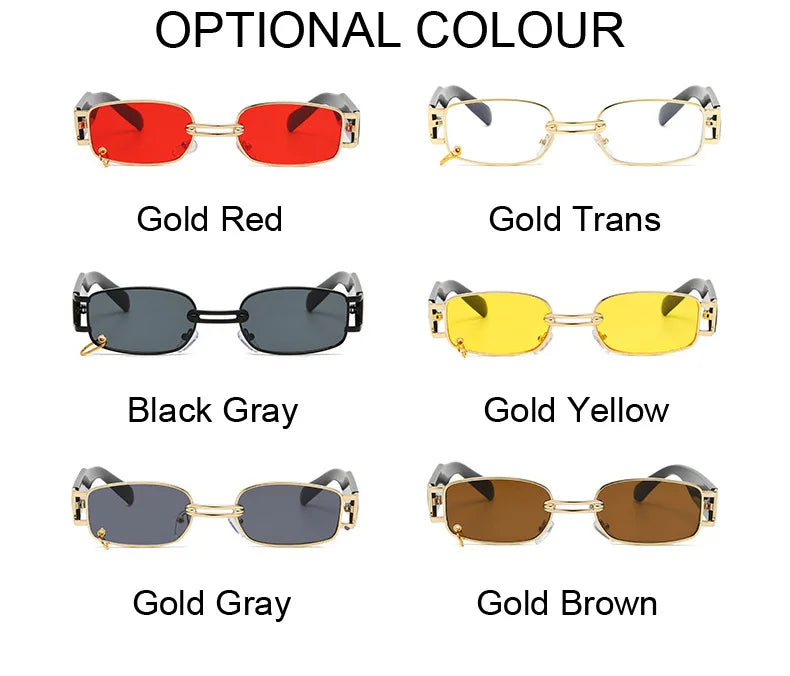 Fashion Punk Square Sunglasses Women Luxury Brand Small Frame Sun Glasses Female Rectangle Metal Mirror Oculos De Sol Feminino