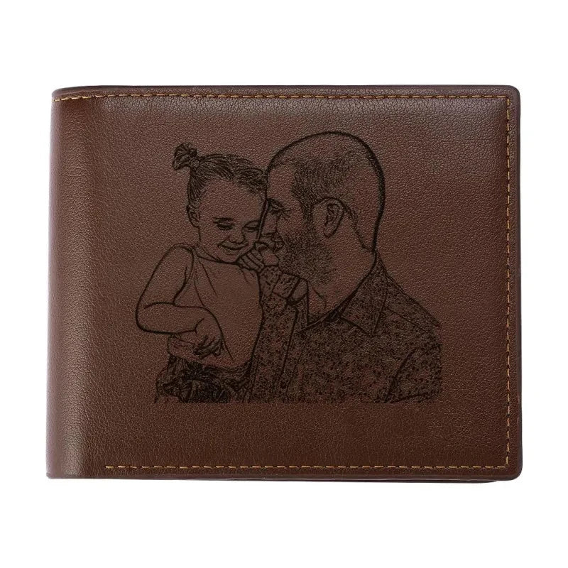 Engraving Picture Wallet DIY Customized Image Carving Text Men's  Short Slim Three Fold Leather Father's Day Zipper Coin Purse