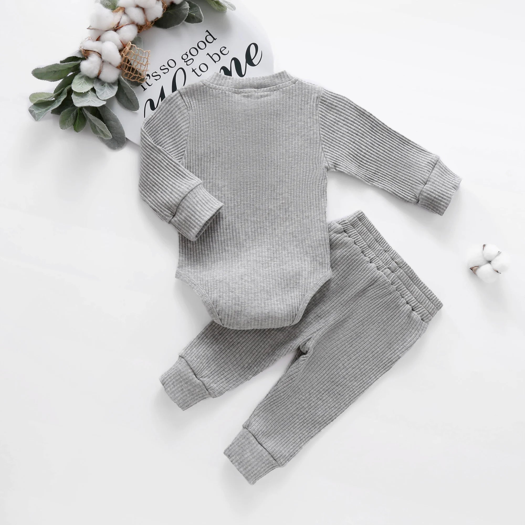 Baby Outfits Two Piece Solid Sets Infant Toddler Newborn Girls Boys Autumn Winter Baby Girl Boy Long Sleeve Romper Pants 0-24M