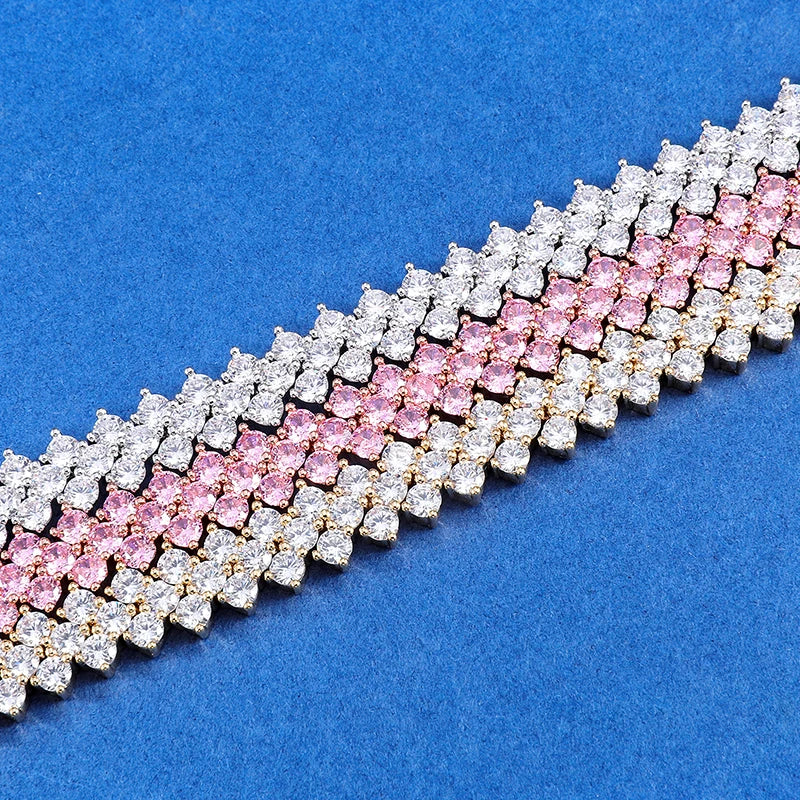 Hip Hop 10MM Bling Iced Out Rose Tennis Chain CZ Copper Setting AAA+ Cubic Zirconia Stones Chain Gold For Men Women Jewelry