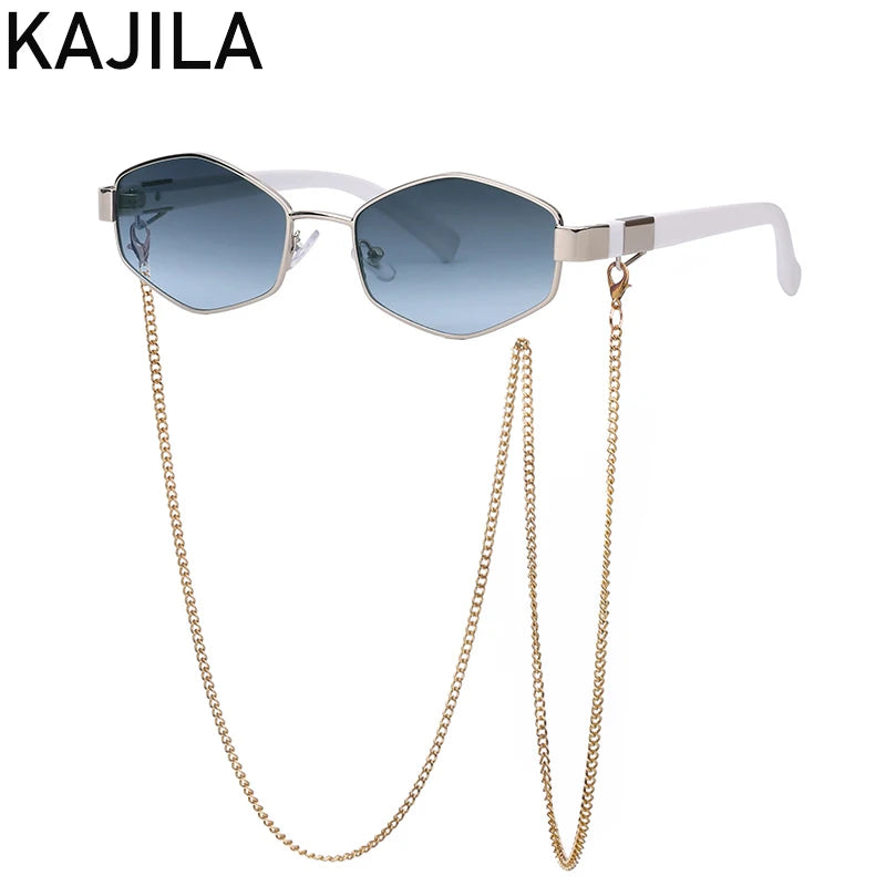 Sexy Small Frame Hexagon Sunglasses Women With Chain 2025 Luxury Brand Designer Punk Sun Glasses For Ladies Shades Gafas De Sol