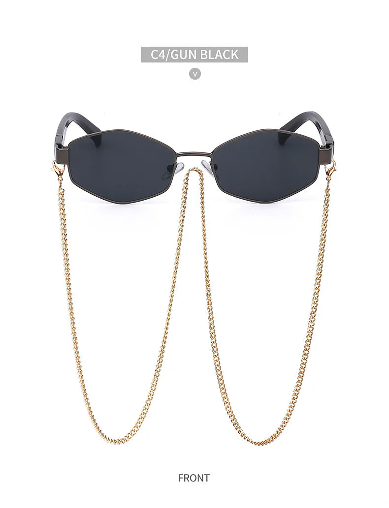 Sexy Small Frame Hexagon Sunglasses Women With Chain 2025 Luxury Brand Designer Punk Sun Glasses For Ladies Shades Gafas De Sol