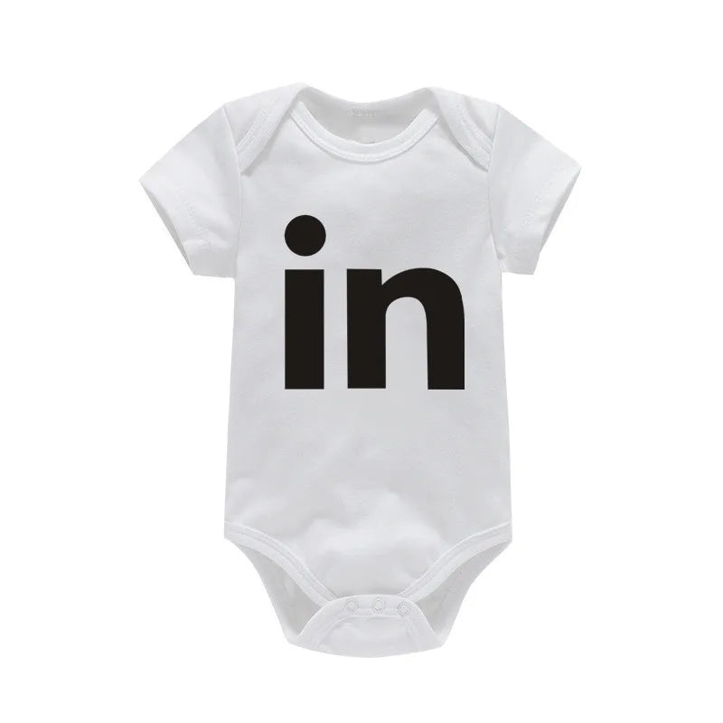 TW &amp; IN Letter Print Newborn Infant Baby Boys Girls Black Bodysuit Twins Romper Jumpsuit Outfits Hipster Baby Clothes 0-24M