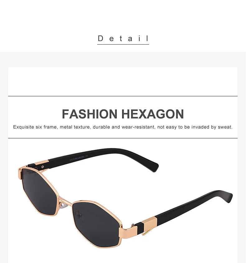 Sexy Small Frame Hexagon Sunglasses Women With Chain 2025 Luxury Brand Designer Punk Sun Glasses For Ladies Shades Gafas De Sol