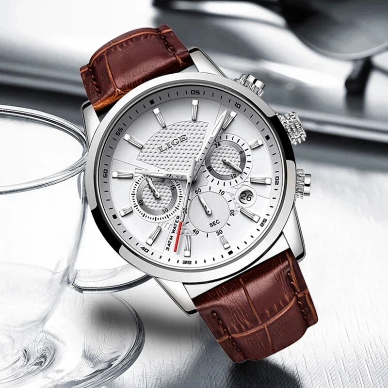 Watches Mens 2025 LIGE Top Brand Luxury Casual Leather Quartz Men's Watch Business Clock Male Sport Waterproof Date Chronograph