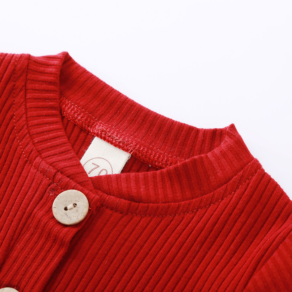 Infant Baby Knit Outfits Suits Buttons O-neck Ribbed solid clothes Long Sleeve Bodysuits Romper Top + Elastic Long Pant